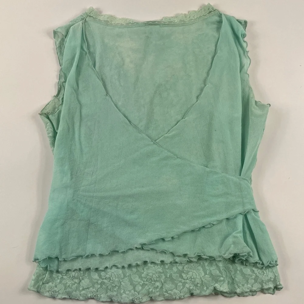 Vintage Y2K Hanky Panky Light Blue Lace Wrap Blouse - Picture 5 of 8